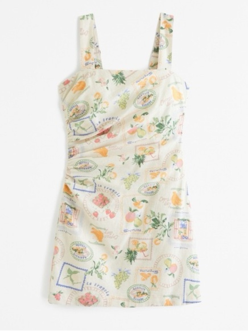 Abercrombie & Fitch Cream Fruit-Stamp Square-Neck Mini Dress